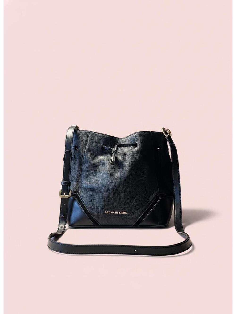 Michael Kors Black Leather Crossbody Bucket Bag